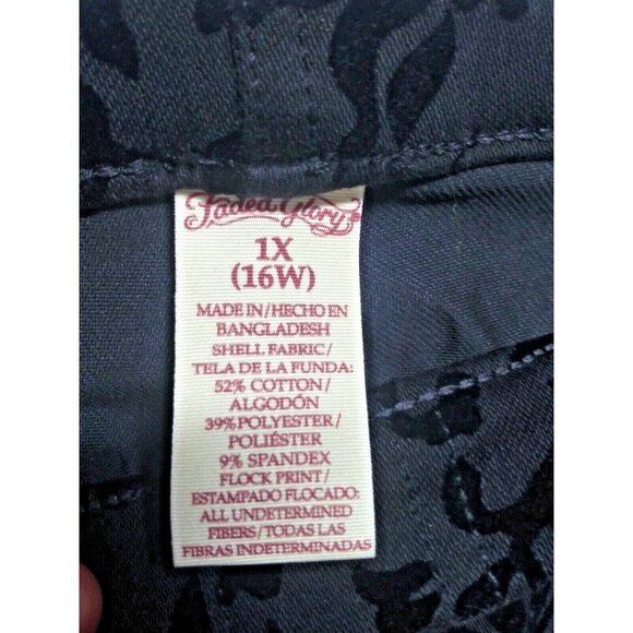 Womens baroque pants flock print black 1X ( 16W) stretch Faded Glory tapered EUC - Picture 8 of 9